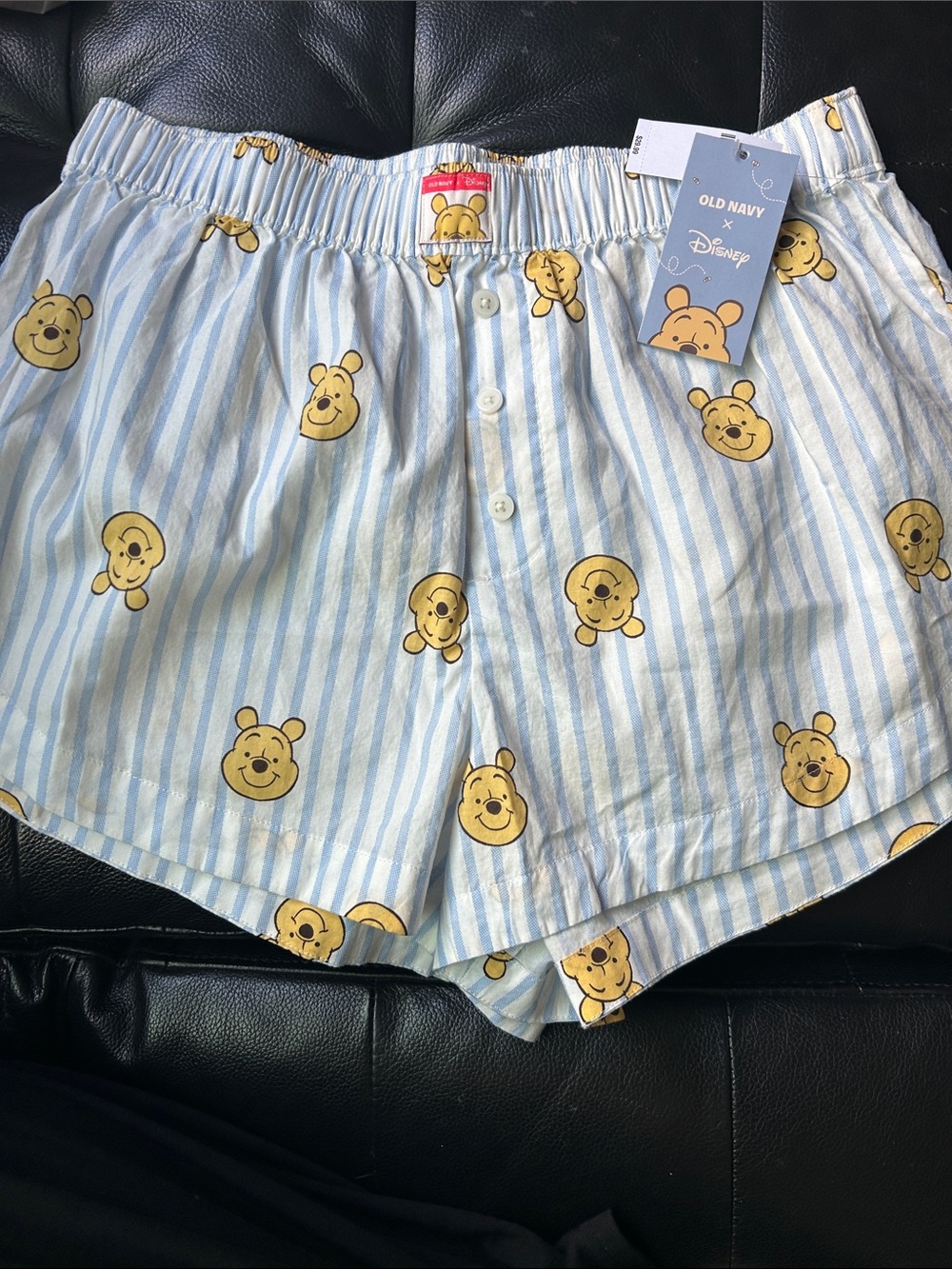 Old Navy X Disney Winnie the Pooh Light Blue & Yellow Striped Sleep Shorts